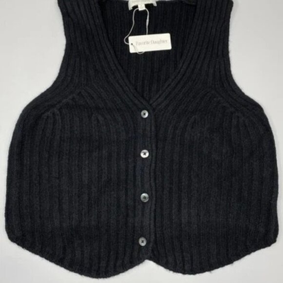 NEW FAVORITE DAUGHTER Women Vest Black Size M Knit Top Wool Cashmere Button Down - Picture 6 of 7